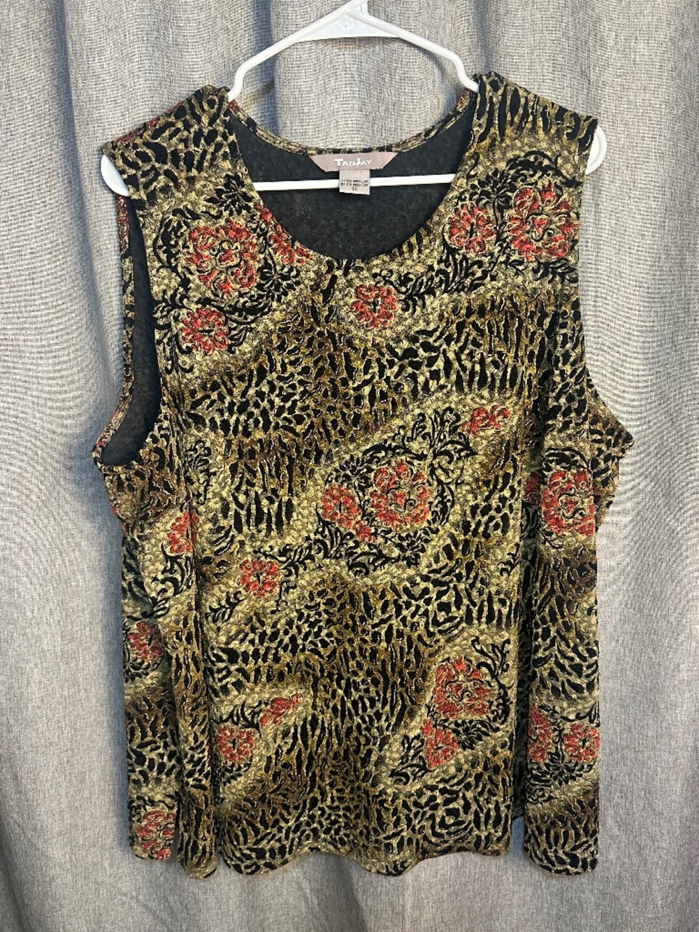 VTG TanJay Metallic Floral Animal Print Tank Top Sleeveless Blouse Plus Size 3X